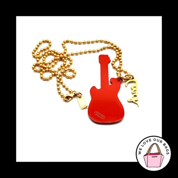 Rare $98 COACH POPPY Crystal Stone Red Guitar Gold Ball Chain NECKLACE 95069 - Picture 2 of 2
